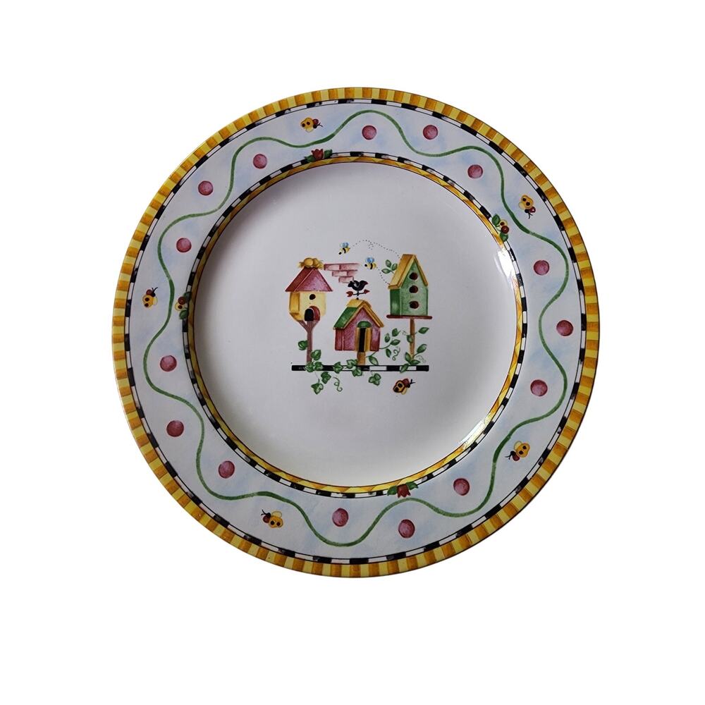 Set of 4 COVENTRY Penelopes Garden Birdhouses Whimsical Stoneware 8" Salad Plate